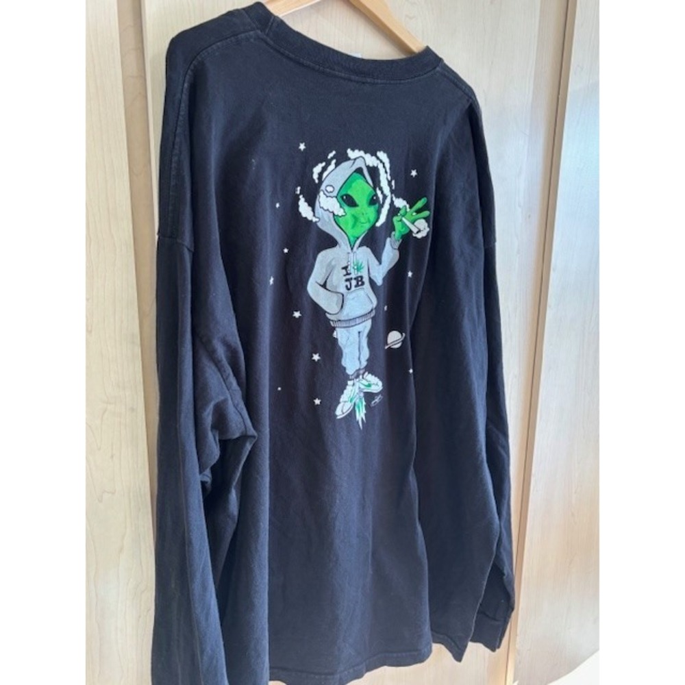 Vintage Bayside Heavy Weight T Shirt Men's 4XL Just Blaze Alien USA Black L/S‎